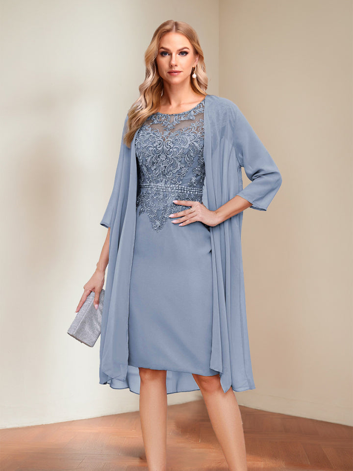 Sheath/Column Scoop Short Sleeves Mother of the Bride Dresses with Appliques &amp; Rhinestone