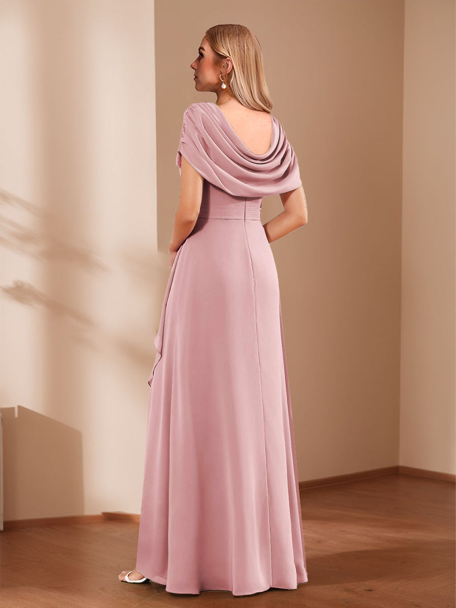 A-Line/Princess Scoop Asymmetrical Mother of the Bride Dresses with Rhinestone &amp; Ruffles