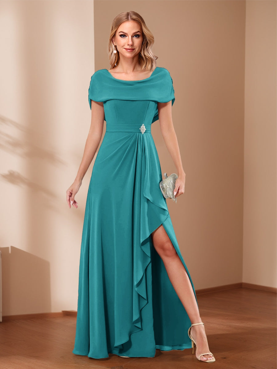 A-Line/Princess Scoop Asymmetrical Mother of the Bride Dresses with Rhinestone &amp; Ruffles