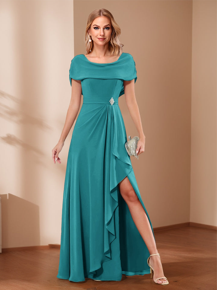 A-Line/Princess Scoop Asymmetrical Mother of the Bride Dresses with Rhinestone &amp; Ruffles