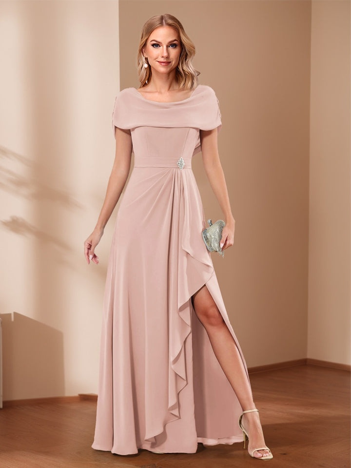 A-Line/Princess Scoop Asymmetrical Mother of the Bride Dresses with Rhinestone &amp; Ruffles