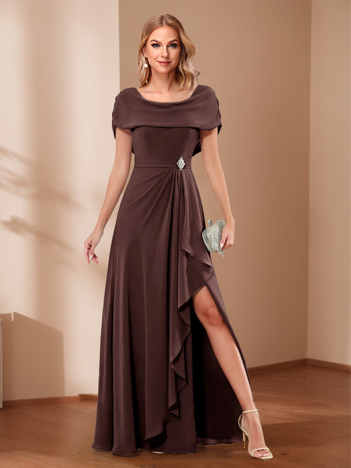 A-Line/Princess Scoop Asymmetrical Mother of the Bride Dresses with Rhinestone &amp; Ruffles