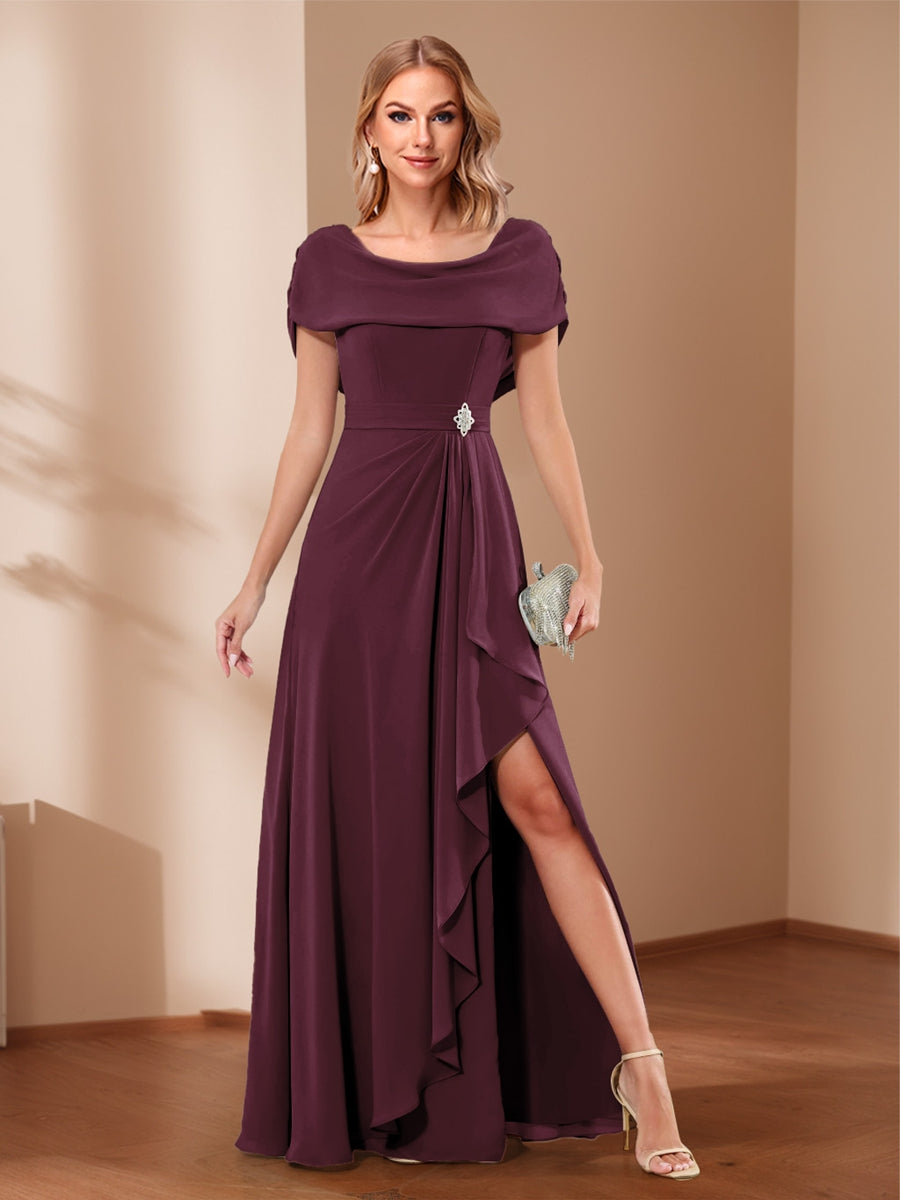 A-Line/Princess Scoop Asymmetrical Mother of the Bride Dresses with Rhinestone &amp; Ruffles