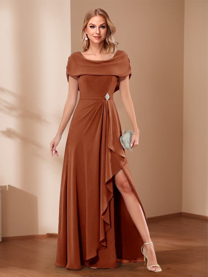 A-Line/Princess Scoop Asymmetrical Mother of the Bride Dresses with Rhinestone &amp; Ruffles