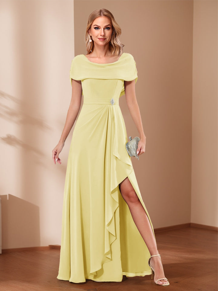 A-Line/Princess Scoop Asymmetrical Mother of the Bride Dresses with Rhinestone &amp; Ruffles