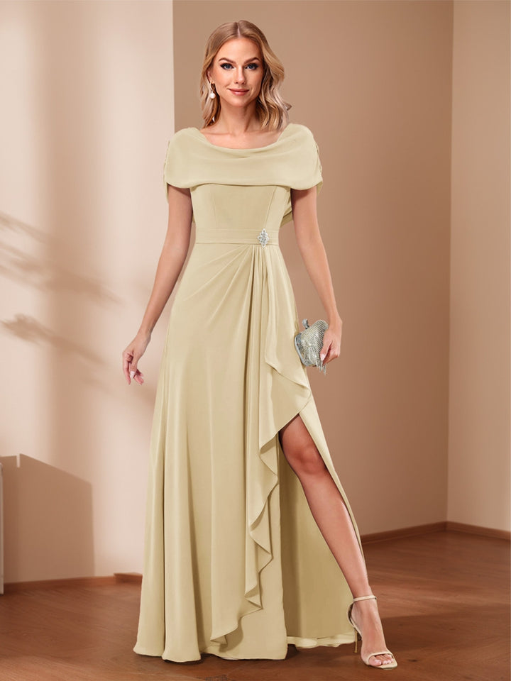 A-Line/Princess Scoop Asymmetrical Mother of the Bride Dresses with Rhinestone &amp; Ruffles