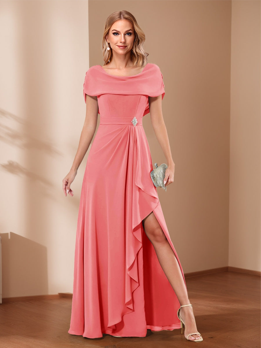 A-Line/Princess Scoop Asymmetrical Mother of the Bride Dresses with Rhinestone &amp; Ruffles