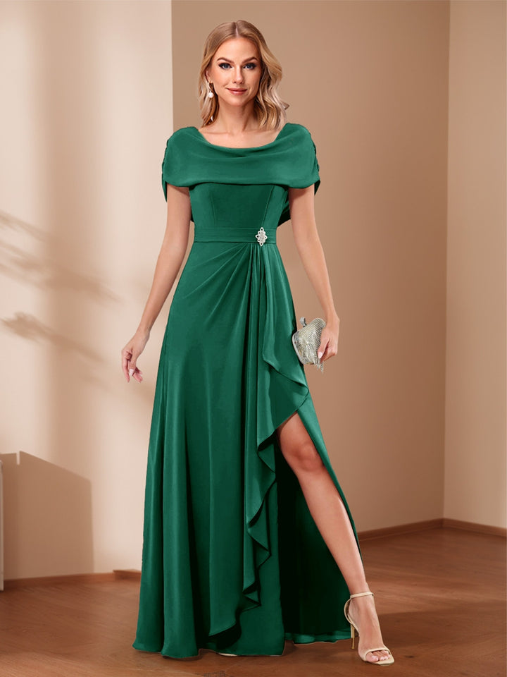 A-Line/Princess Scoop Asymmetrical Mother of the Bride Dresses with Rhinestone &amp; Ruffles