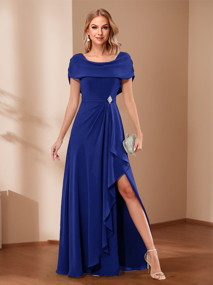 A-Line/Princess Scoop Asymmetrical Mother of the Bride Dresses with Rhinestone &amp; Ruffles