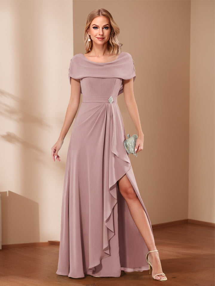 A-Line/Princess Scoop Asymmetrical Mother of the Bride Dresses with Rhinestone &amp; Ruffles