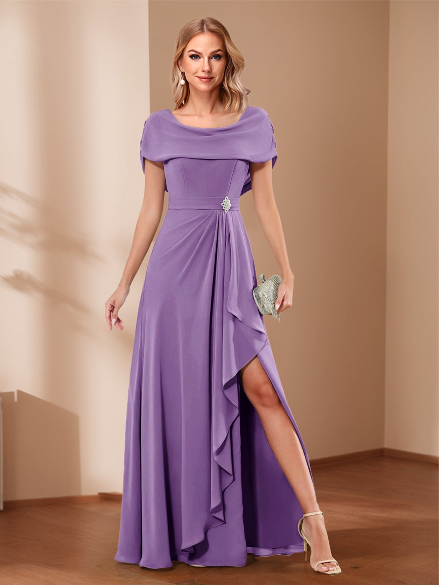 A-Line/Princess Scoop Asymmetrical Mother of the Bride Dresses with Rhinestone &amp; Ruffles