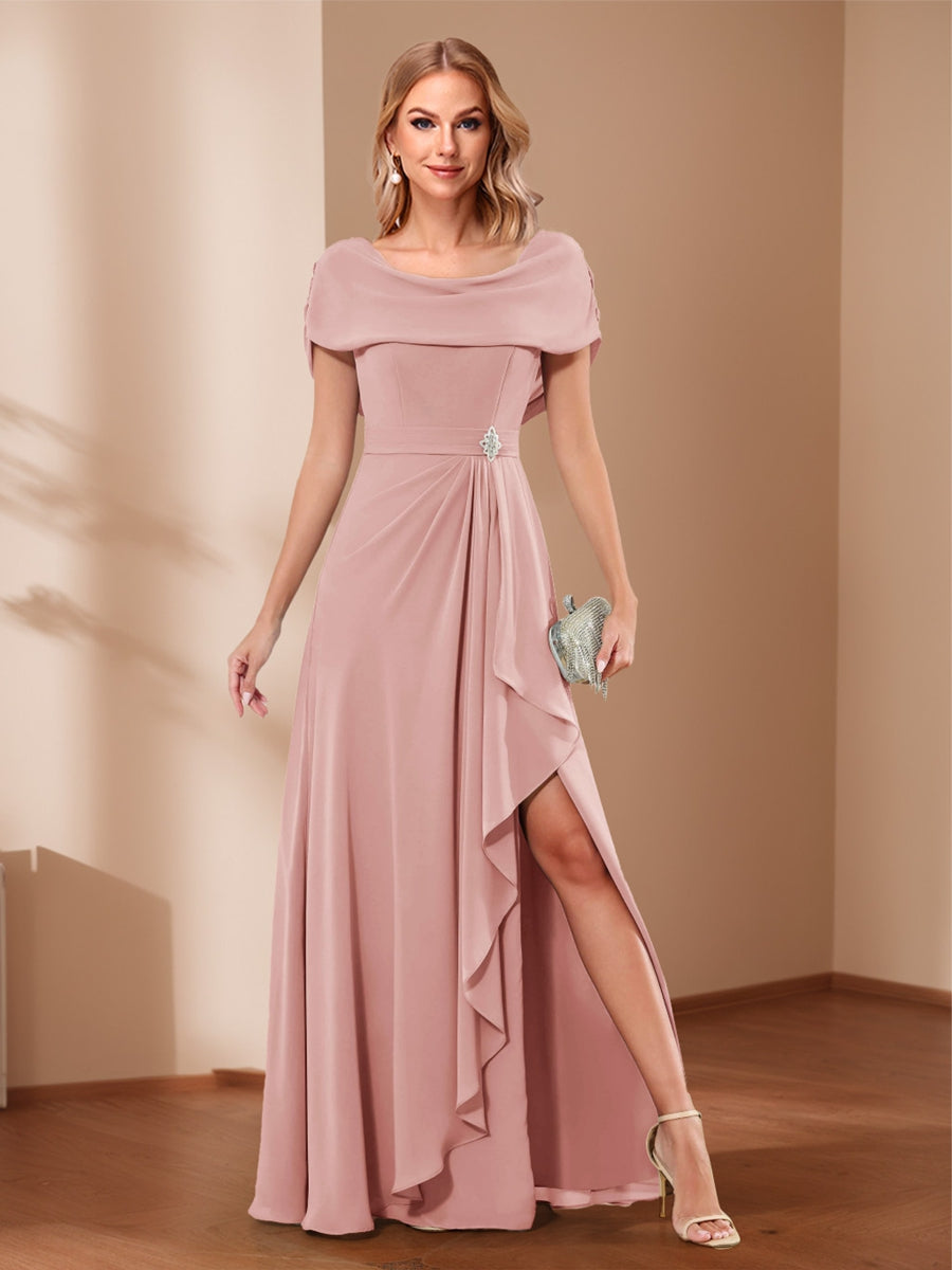 A-Line/Princess Scoop Asymmetrical Mother of the Bride Dresses with Rhinestone &amp; Ruffles
