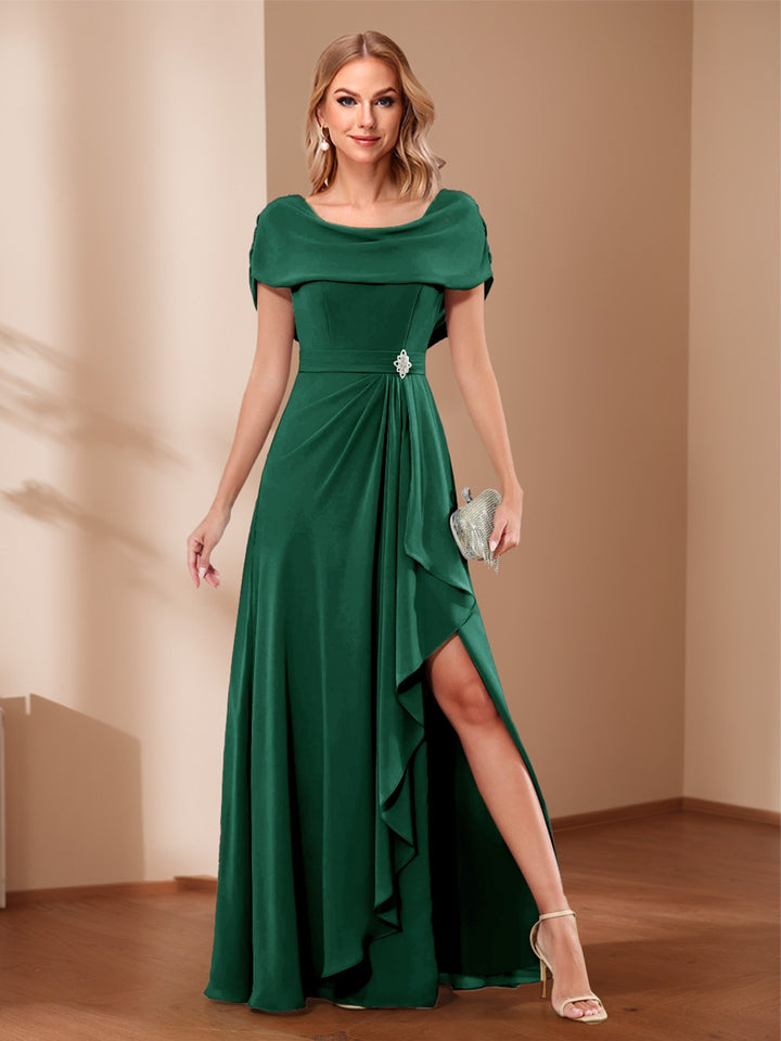 A-Line/Princess Scoop Asymmetrical Mother of the Bride Dresses with Rhinestone &amp; Ruffles