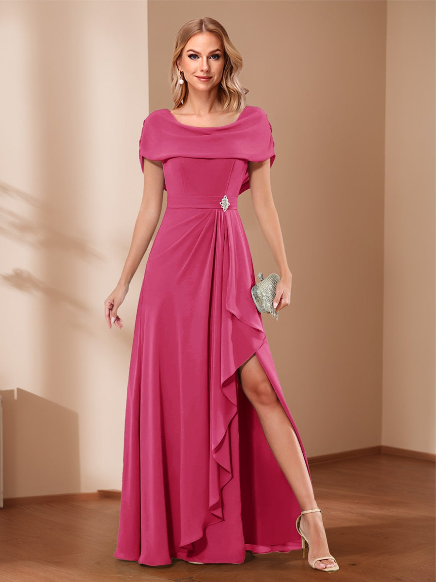 A-Line/Princess Scoop Asymmetrical Mother of the Bride Dresses with Rhinestone &amp; Ruffles
