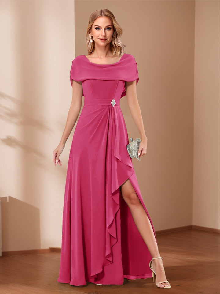 A-Line/Princess Scoop Asymmetrical Mother of the Bride Dresses with Rhinestone &amp; Ruffles
