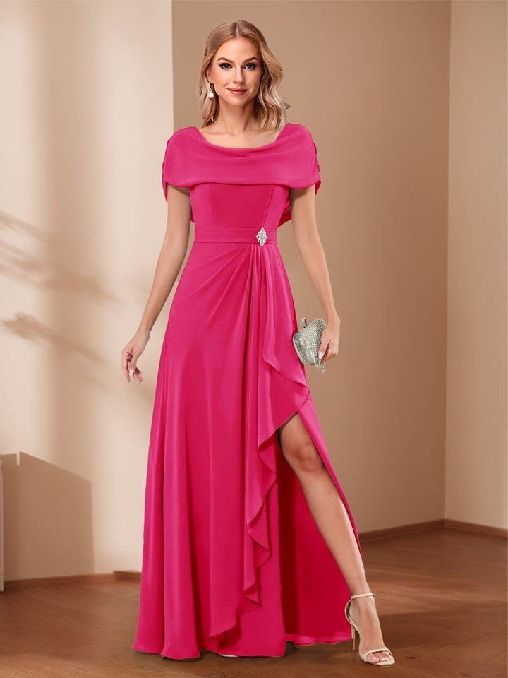 A-Line/Princess Scoop Asymmetrical Mother of the Bride Dresses with Rhinestone &amp; Ruffles