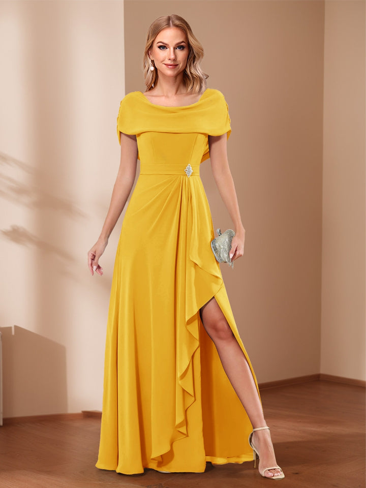 A-Line/Princess Scoop Asymmetrical Mother of the Bride Dresses with Rhinestone &amp; Ruffles