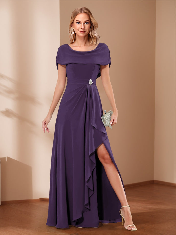 A-Line/Princess Scoop Asymmetrical Mother of the Bride Dresses with Rhinestone &amp; Ruffles