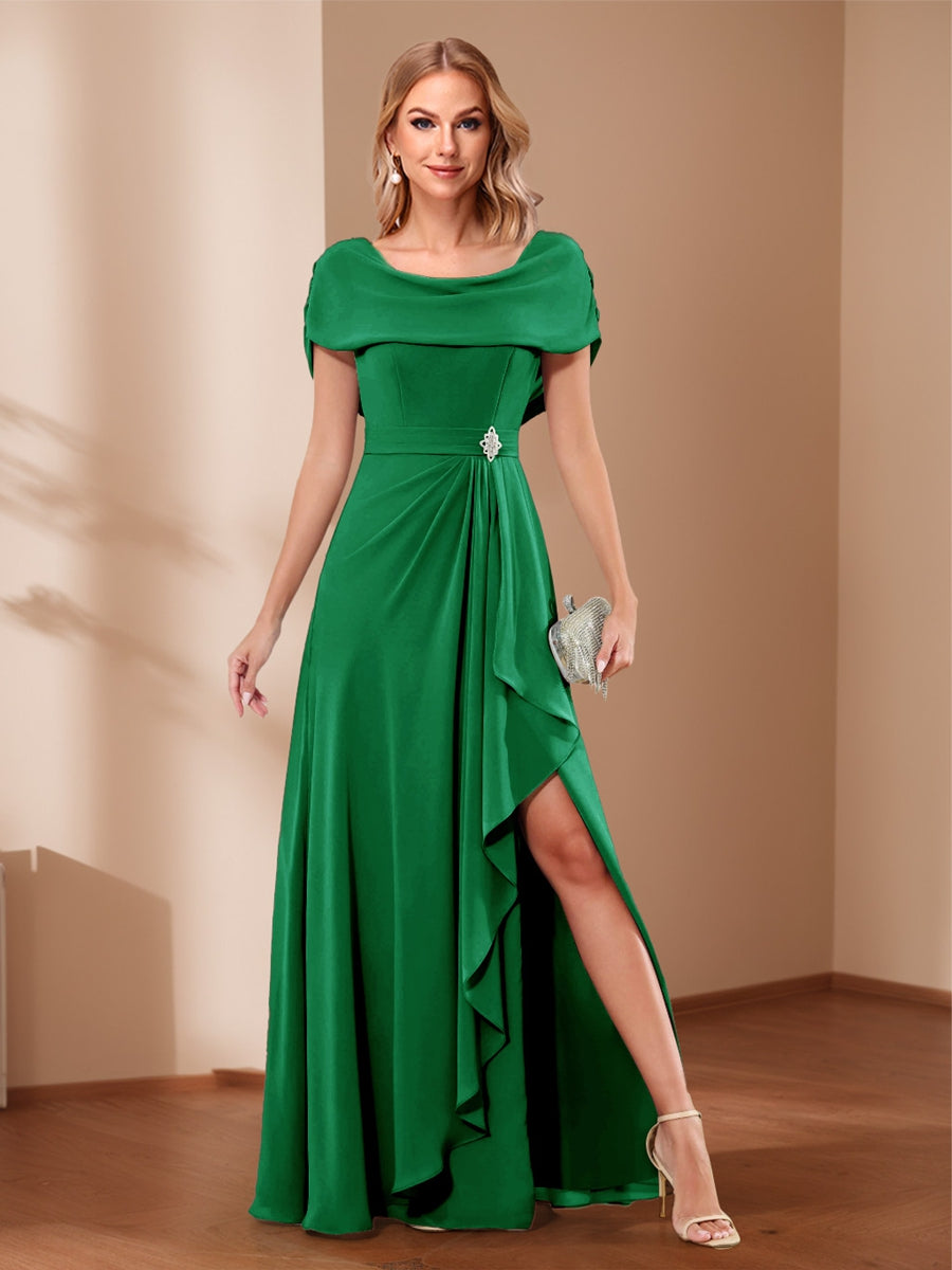 A-Line/Princess Scoop Asymmetrical Mother of the Bride Dresses with Rhinestone &amp; Ruffles