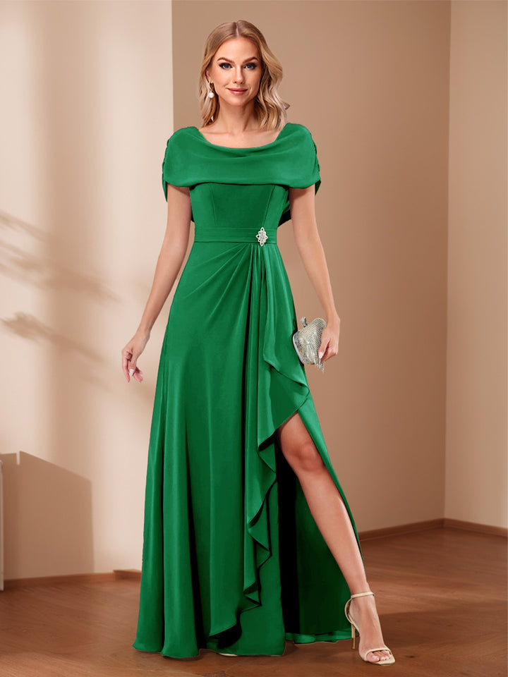 A-Line/Princess Scoop Asymmetrical Mother of the Bride Dresses with Rhinestone &amp; Ruffles