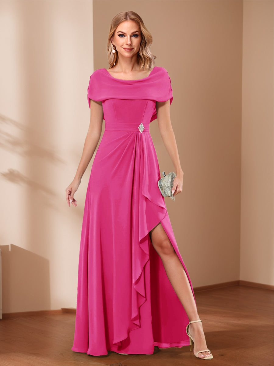 A-Line/Princess Scoop Asymmetrical Mother of the Bride Dresses with Rhinestone &amp; Ruffles