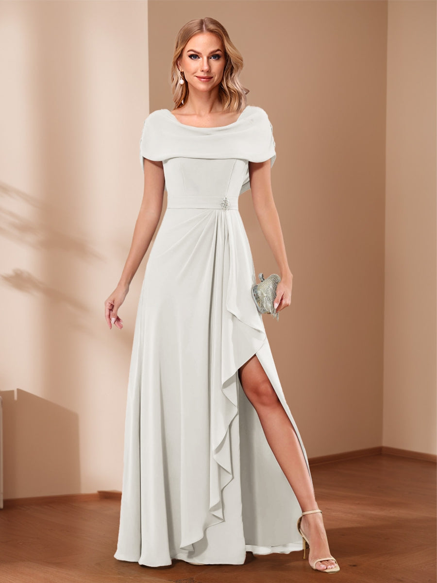 A-Line/Princess Scoop Asymmetrical Mother of the Bride Dresses with Rhinestone &amp; Ruffles