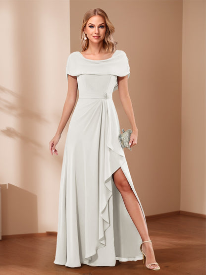 A-Line/Princess Scoop Asymmetrical Mother of the Bride Dresses with Rhinestone & Ruffles
