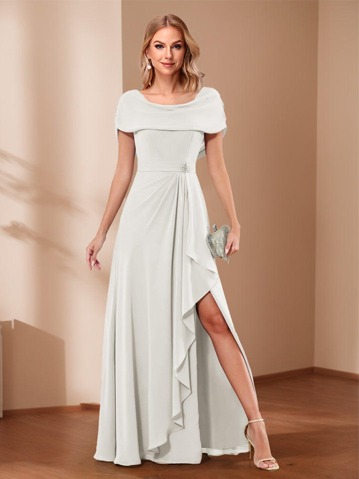 A-Line/Princess Scoop Asymmetrical Mother of the Bride Dresses with Rhinestone &amp; Ruffles