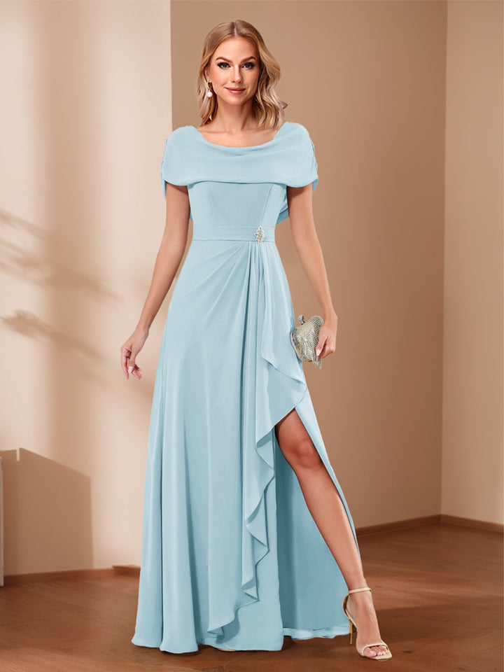 A-Line/Princess Scoop Asymmetrical Mother of the Bride Dresses with Rhinestone &amp; Ruffles