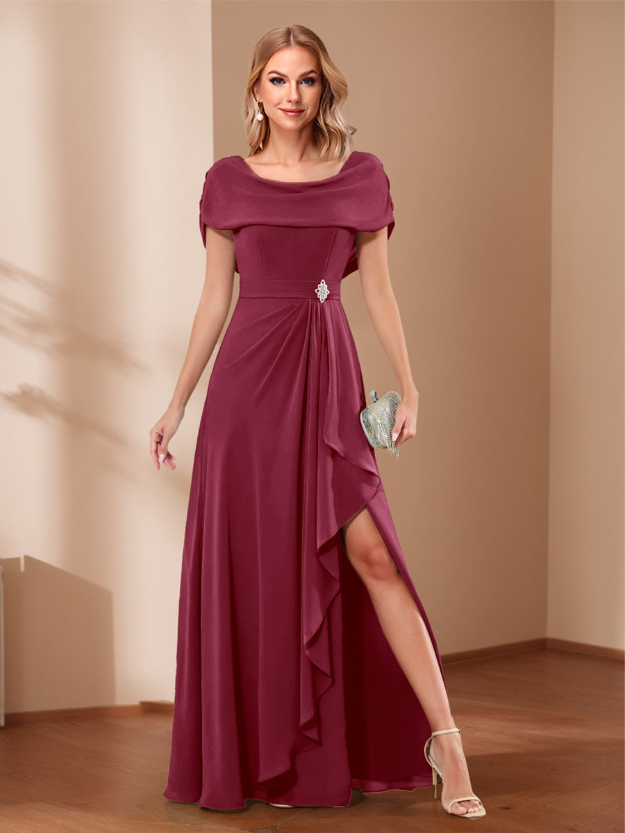 A-Line/Princess Scoop Asymmetrical Mother of the Bride Dresses with Rhinestone &amp; Ruffles