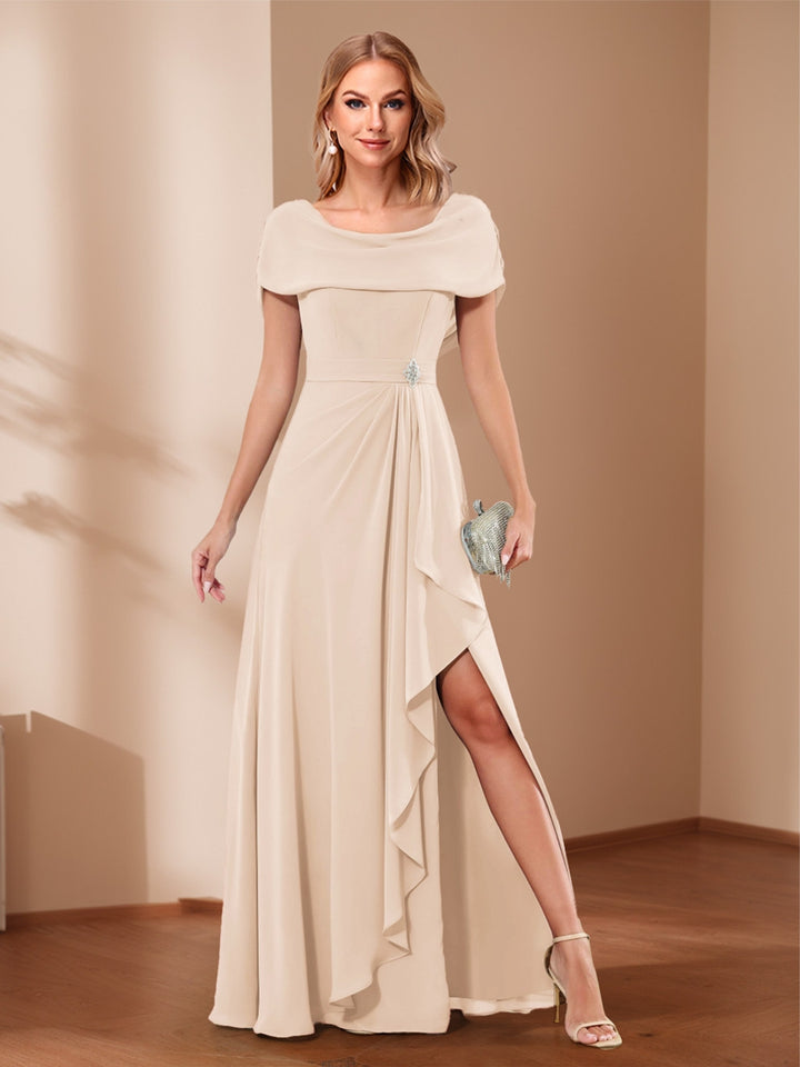 A-Line/Princess Scoop Asymmetrical Mother of the Bride Dresses with Rhinestone &amp; Ruffles