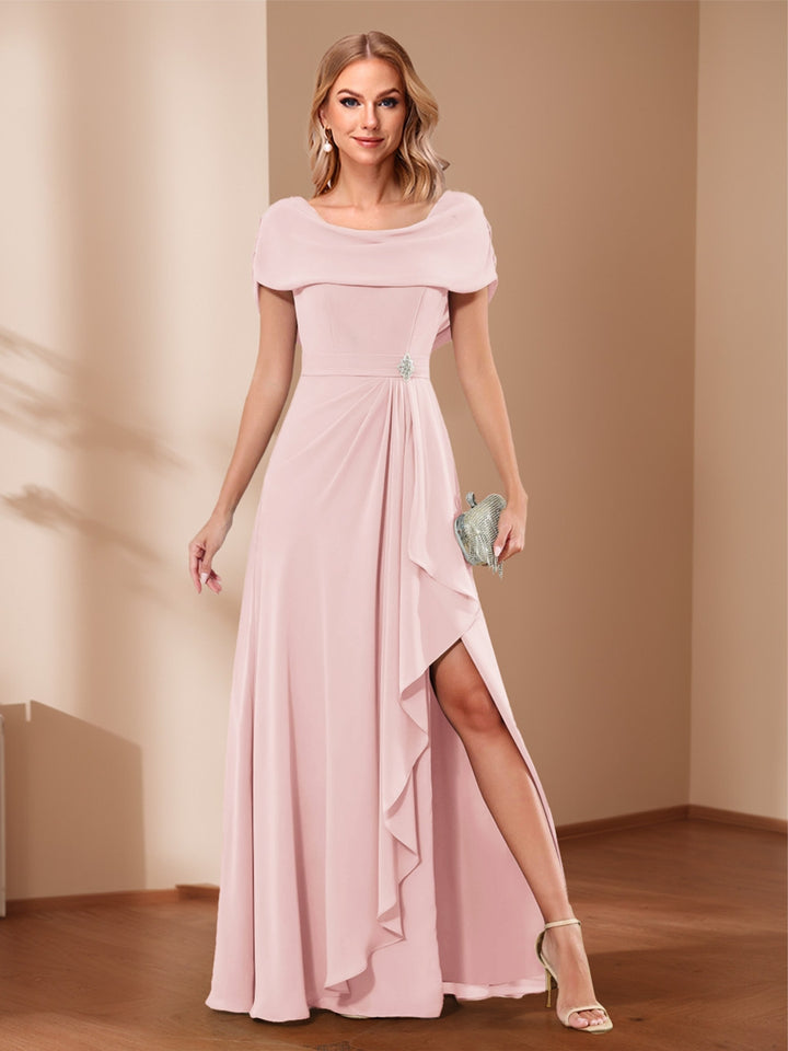 A-Line/Princess Scoop Asymmetrical Mother of the Bride Dresses with Rhinestone &amp; Ruffles