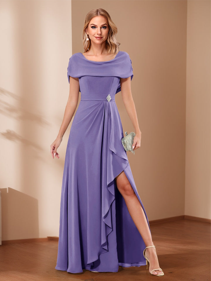 A-Line/Princess Scoop Asymmetrical Mother of the Bride Dresses with Rhinestone &amp; Ruffles