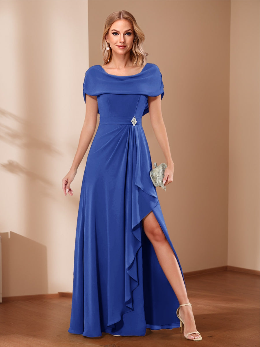 A-Line/Princess Scoop Asymmetrical Mother of the Bride Dresses with Rhinestone &amp; Ruffles
