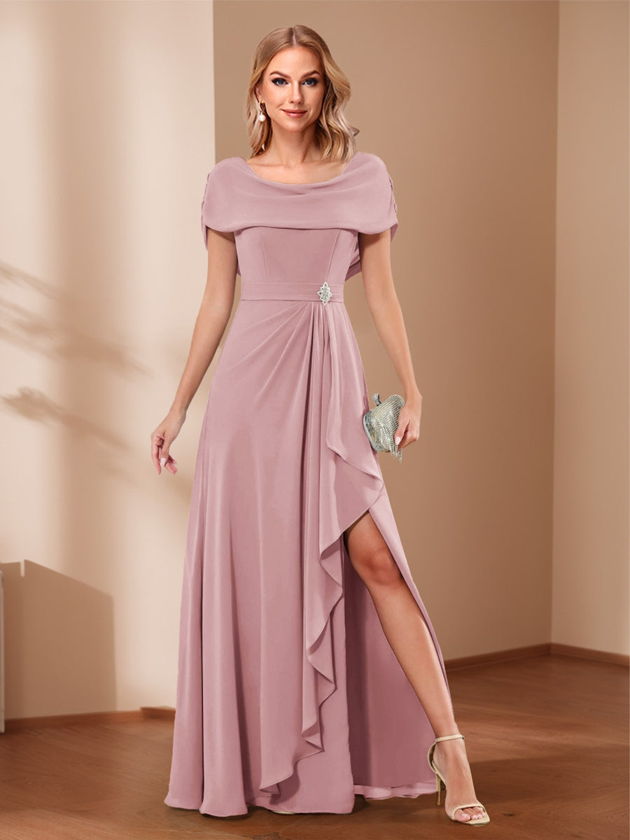 A-Line/Princess Scoop Asymmetrical Mother of the Bride Dresses with Rhinestone &amp; Ruffles