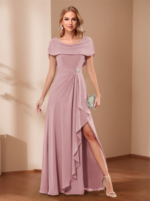A-Line/Princess Scoop Asymmetrical Mother of the Bride Dresses with Rhinestone & Ruffles