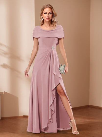 A-Line/Princess Scoop Asymmetrical Mother of the Bride Dresses with Rhinestone & Ruffles