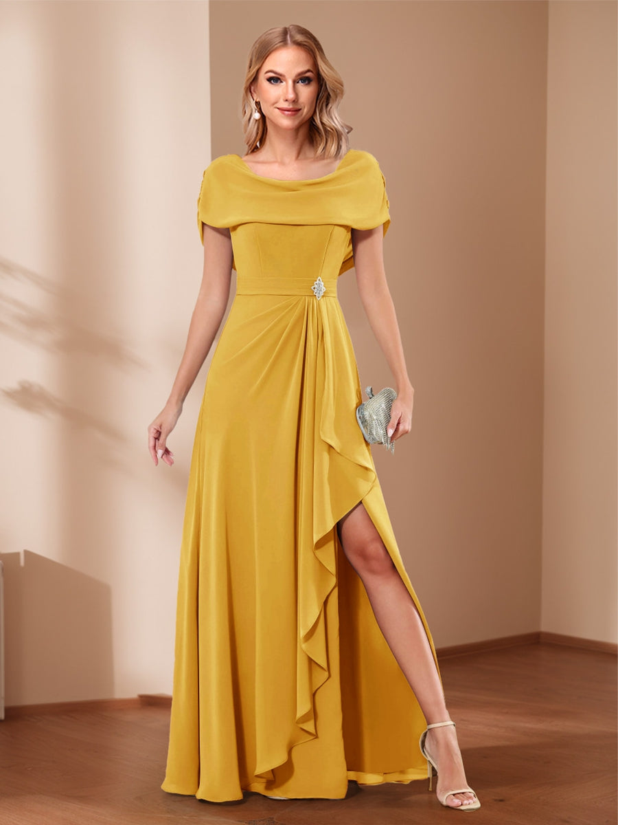 A-Line/Princess Scoop Asymmetrical Mother of the Bride Dresses with Rhinestone &amp; Ruffles