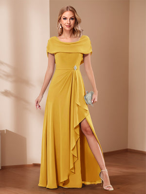 A-Line/Princess Scoop Asymmetrical Mother of the Bride Dresses with Rhinestone & Ruffles