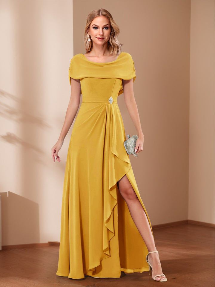 A-Line/Princess Scoop Asymmetrical Mother of the Bride Dresses with Rhinestone &amp; Ruffles