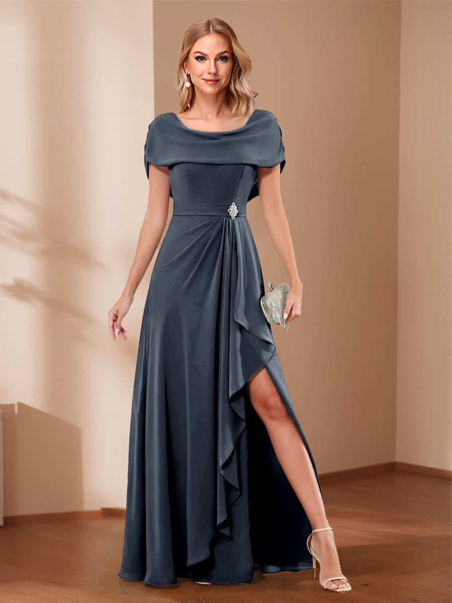 A-Line/Princess Scoop Asymmetrical Mother of the Bride Dresses with Rhinestone &amp; Ruffles