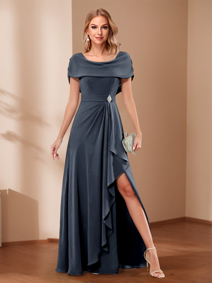 A-Line/Princess Scoop Asymmetrical Mother of the Bride Dresses with Rhinestone &amp; Ruffles