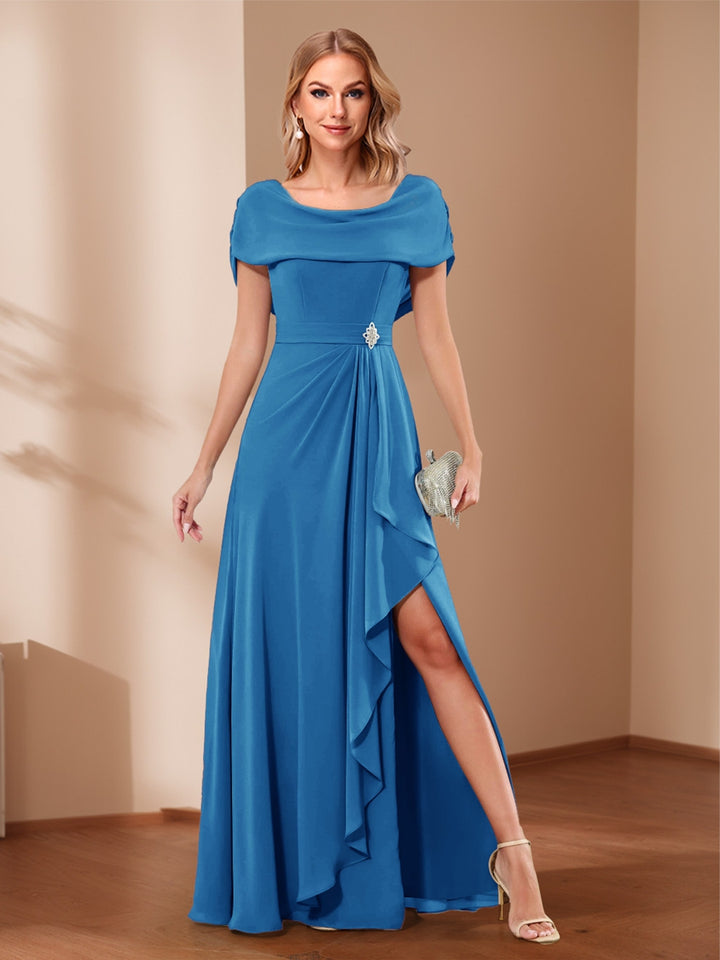 A-Line/Princess Scoop Asymmetrical Mother of the Bride Dresses with Rhinestone &amp; Ruffles