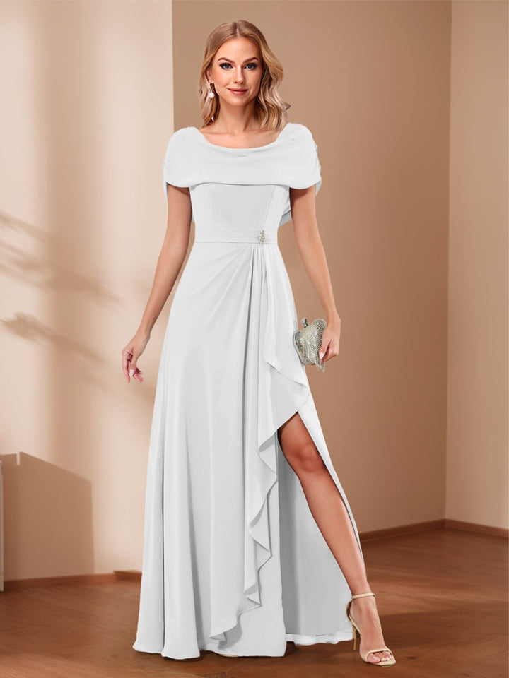 A-Line/Princess Scoop Asymmetrical Mother of the Bride Dresses with Rhinestone &amp; Ruffles