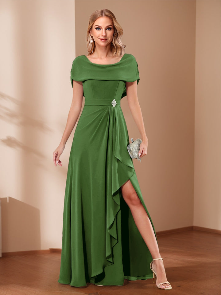 A-Line/Princess Scoop Asymmetrical Mother of the Bride Dresses with Rhinestone &amp; Ruffles
