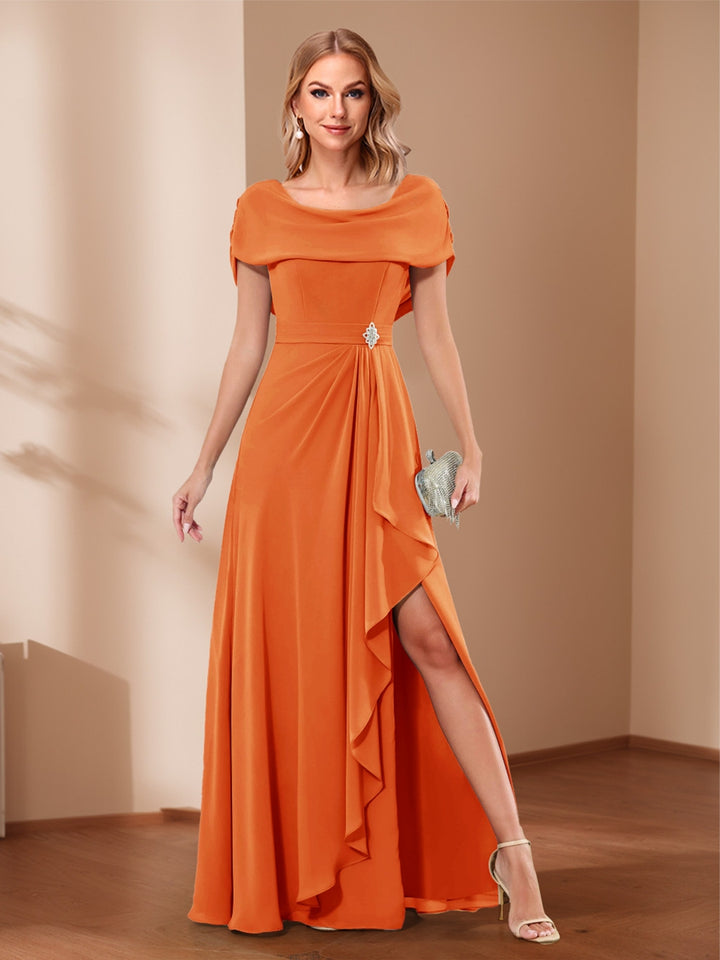 A-Line/Princess Scoop Asymmetrical Mother of the Bride Dresses with Rhinestone &amp; Ruffles
