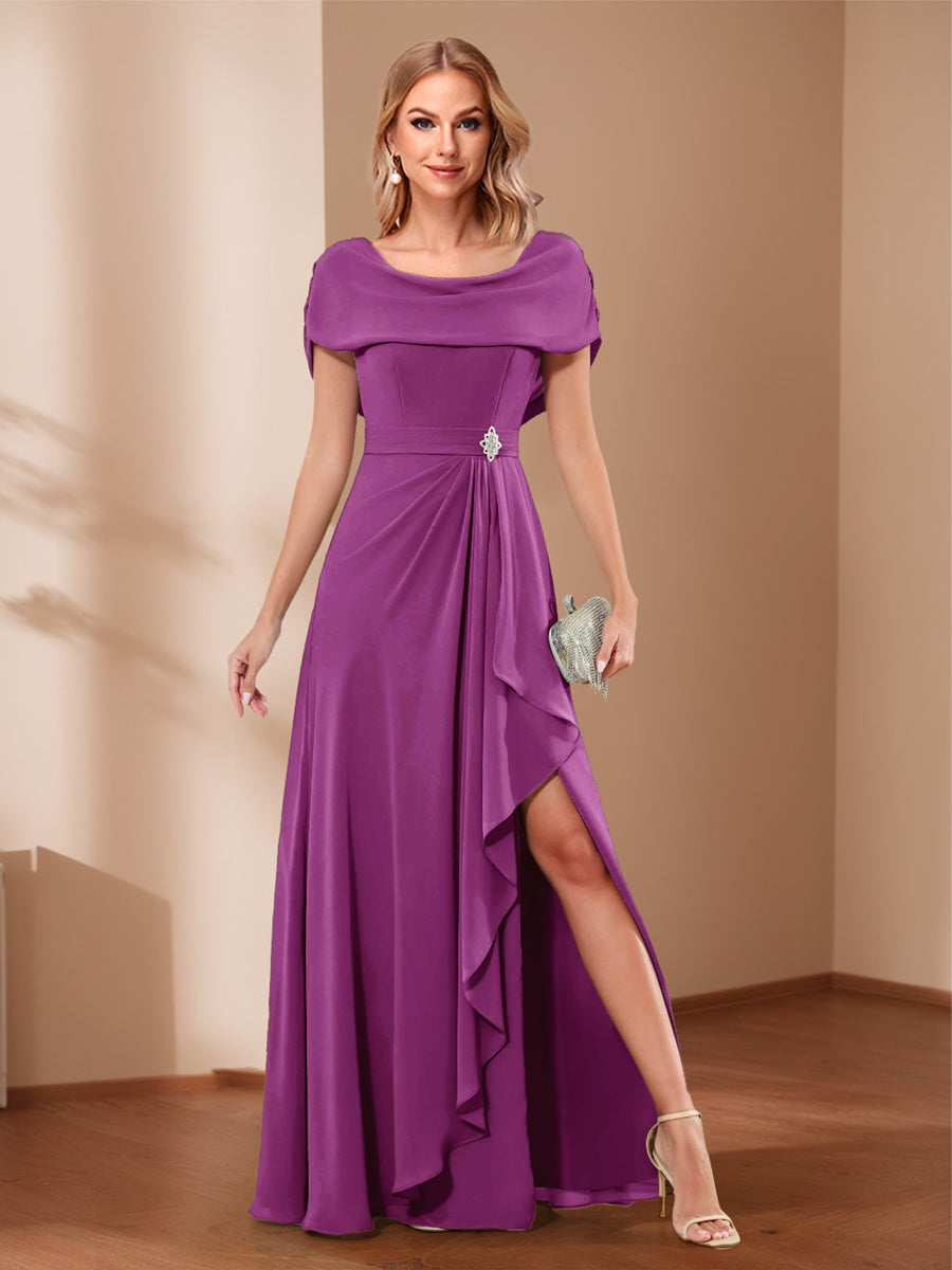 A-Line/Princess Scoop Asymmetrical Mother of the Bride Dresses with Rhinestone &amp; Ruffles