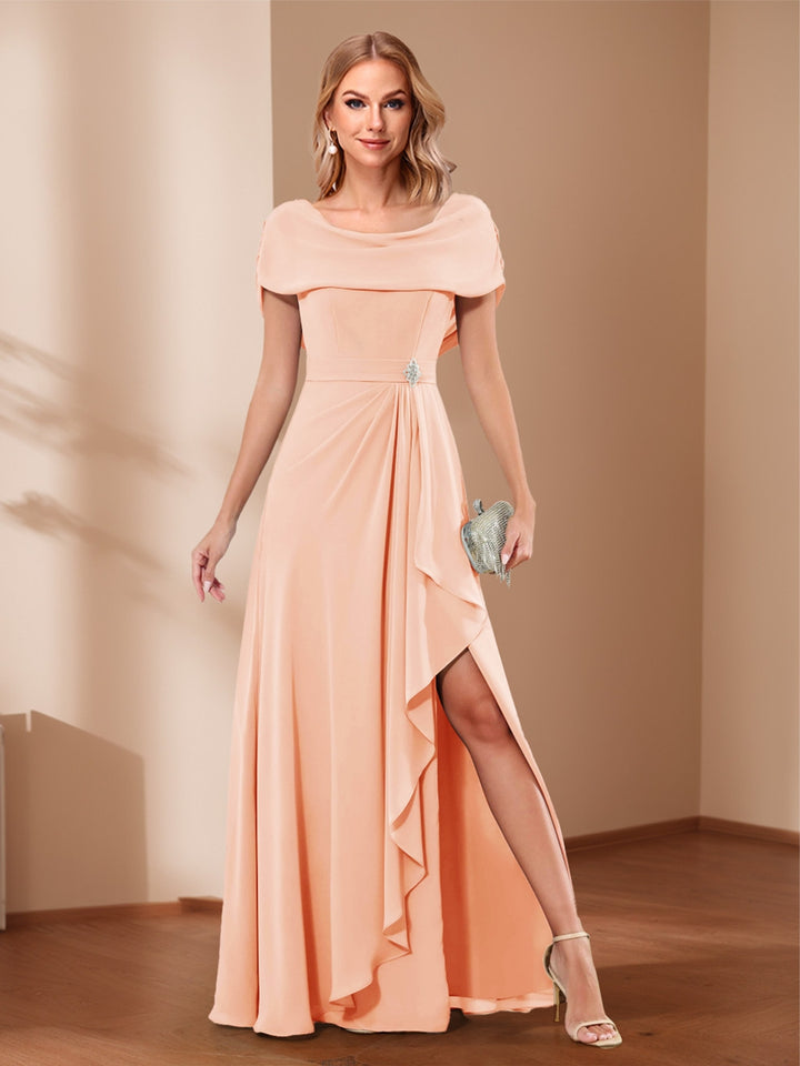 A-Line/Princess Scoop Asymmetrical Mother of the Bride Dresses with Rhinestone &amp; Ruffles