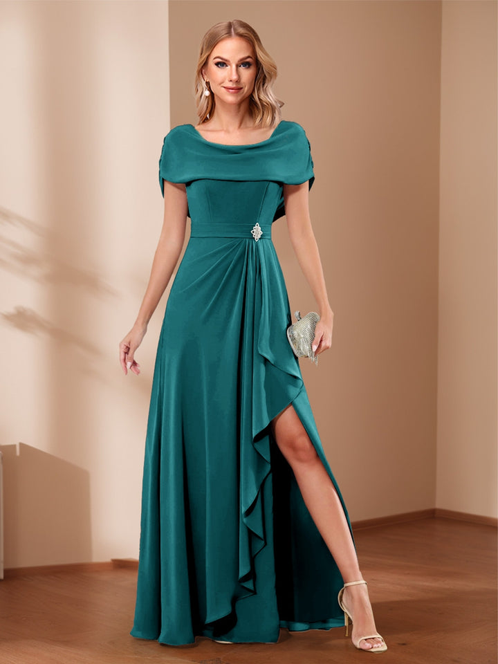 A-Line/Princess Scoop Asymmetrical Mother of the Bride Dresses with Rhinestone &amp; Ruffles