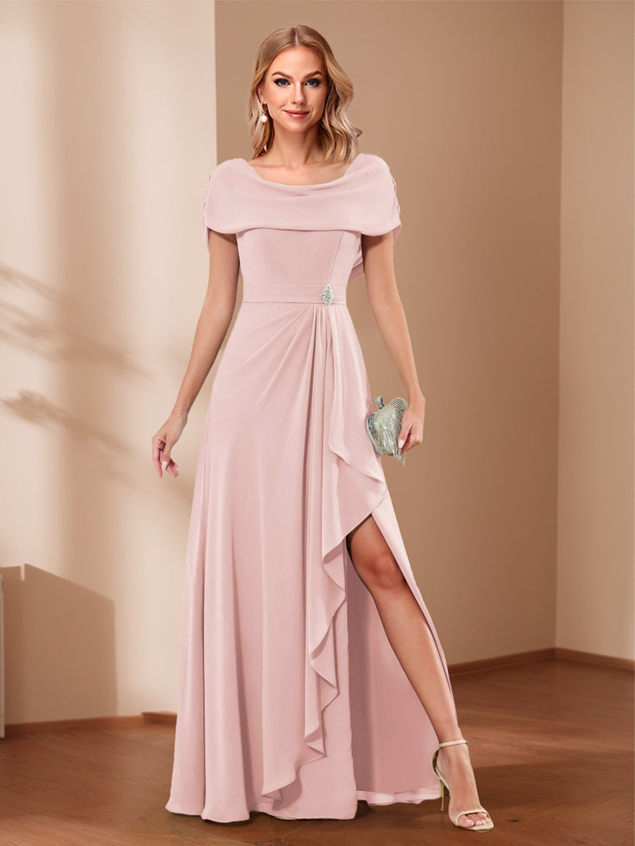 A-Line/Princess Scoop Asymmetrical Mother of the Bride Dresses with Rhinestone &amp; Ruffles